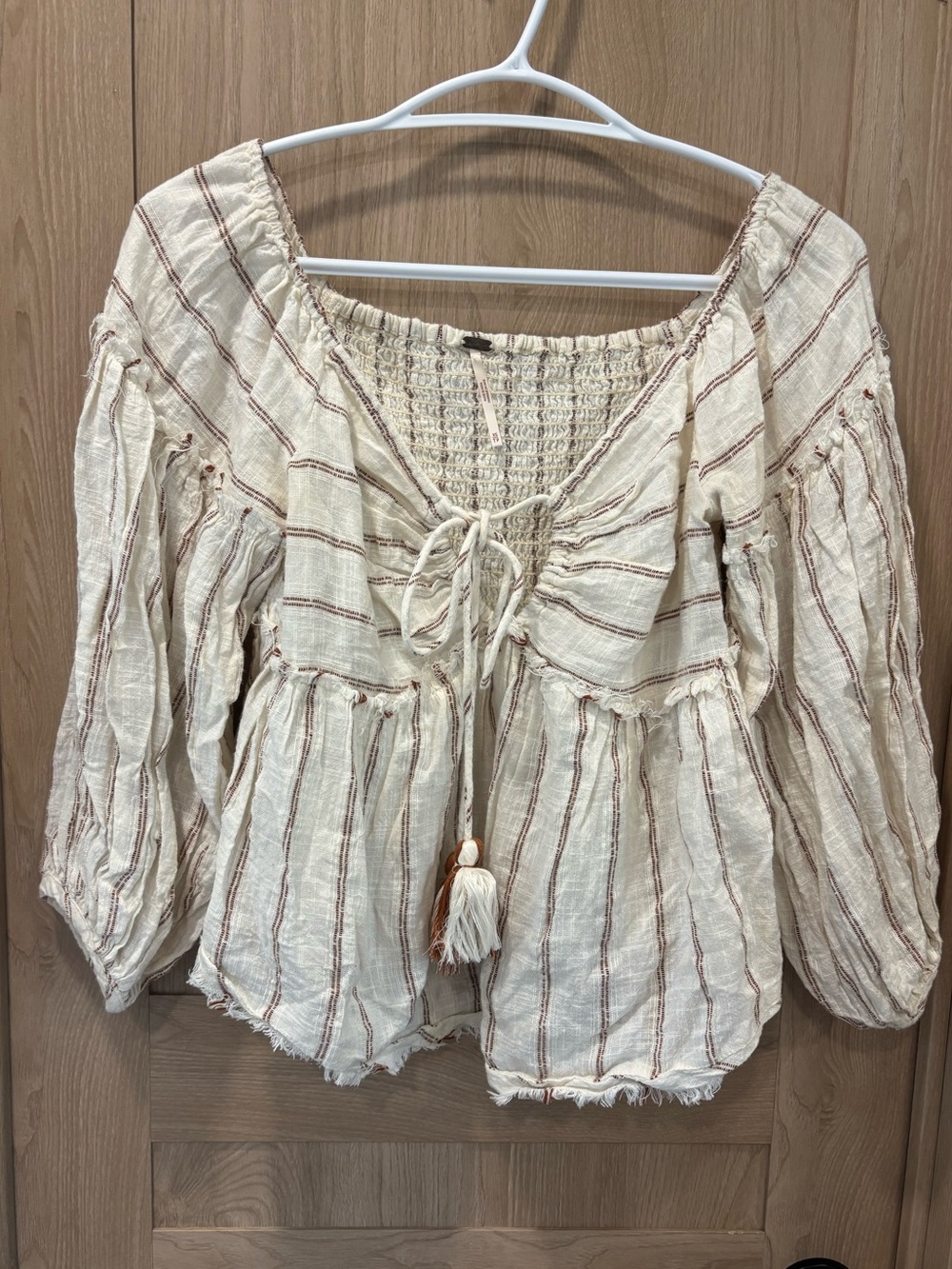 Free People Dunes Pintuck Top Size XS Boho Tassels Festival Concert Cottagecore